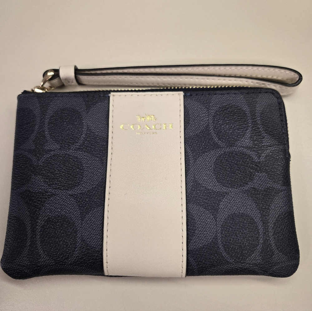 Coach Navy Blue and Cream Signature Wristlet